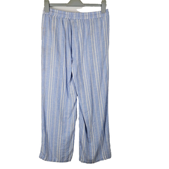 Ellen Tracey Linen Blend Striped Wide Leg Pants Size S Resort Wear Pull On Blue - Picture 2 of 4